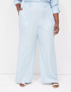 Light Blue Stripes Lane Bryant Pull-On Straight Leg Women Pants | UAO6076RJ