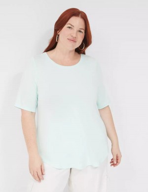 Light Green Lane Bryant Curved-Hem Perfect Sleeve Tee Women T Shirts | VZE584AF