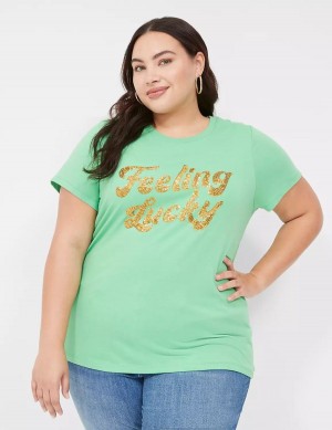 Light Green Lane Bryant Feeling Lucky Graphic Tee Women Tank Top | YWD802PR