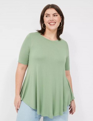 Light Green Lane Bryant Max Swing Perfect Sleeve Crew-Neck Tee Women T Shirts | GBO3338FB