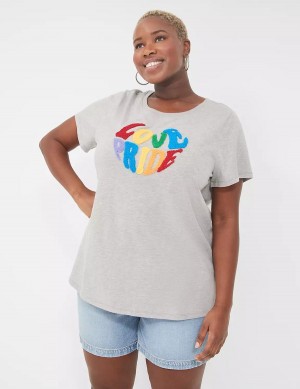 Light Grey Lane Bryant Chenille Love Pride Graphic Tee Women T Shirts | NIR4761EM