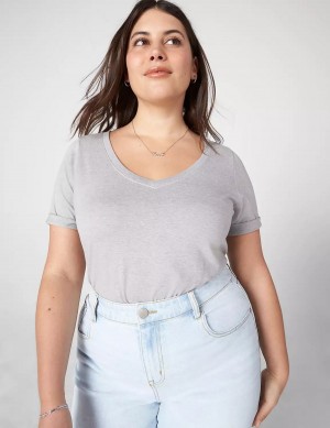 Light Grey Lane Bryant Essential V-Neck Tee Women Tank Top | YEM2061QW