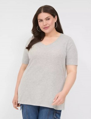 Light Grey Lane Bryant Perfect Sleeve V-Neck Tee Women T Shirts | ALR8238CD