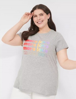 Light Grey Lane Bryant Pride Embroidered More Love Graphic Tee Women T Shirts | LXB9077NY