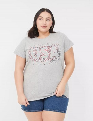 Light Grey Lane Bryant Sequin USA Graphic Tee Women T Shirts | LXQ387GJ