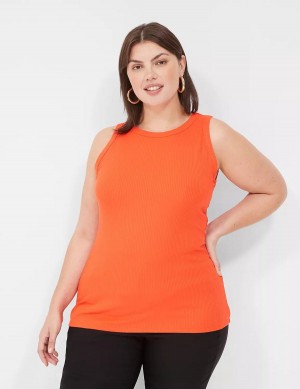 Light Red Lane Bryant Fitted High-Neck Rib Women Tank Top | RYV4580MM