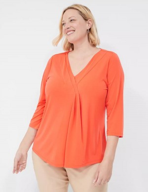 Light Red Lane Bryant Swing 3/4-Sleeve Pleat-Front Top Women T Shirts | ZEW4365HW