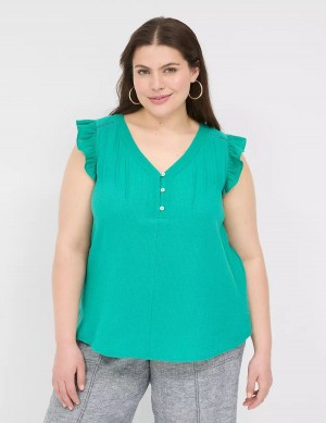 Light Turquoise Lane Bryant Cap-Sleeve Woven & Knit Top Women T Shirts | QWC5274VF