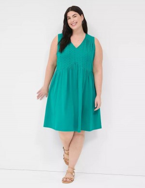 Light Turquoise Lane Bryant Easy Swing Eyelet-Bodice Women Casual Dress | XSN5316DX