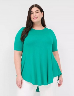 Light Turquoise Lane Bryant Max Swing Perfect Sleeve Crew-Neck Tee Women T Shirts | ZHI3638HO