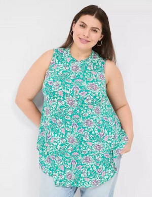 Light Turquoise Lane Bryant Max Swing Sleeveless High-Neck Tunic Women T Shirts | JUZ1597GJ