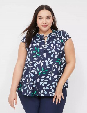 Navy Lane Bryant Cap Flutter-Sleeve Satin & Knit Top Women T Shirts | HAY3068ZW