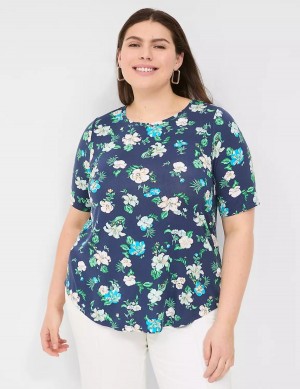 Navy Lane Bryant Curved-Hem Perfect Sleeve Tee Women T Shirts | CWZ6597IN