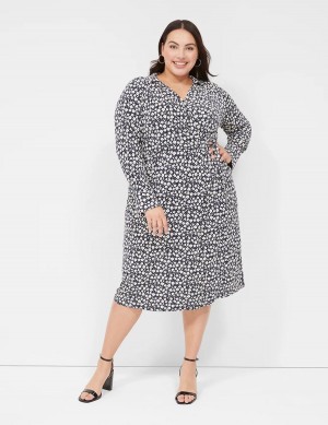 Navy Lane Bryant Faux-Wrap Collar Jersey Women Midi Dress | EQV9797CR