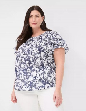 Navy Lane Bryant Flutter-Sleeve Crew-Neck Top Women T Shirts | PZE374YF