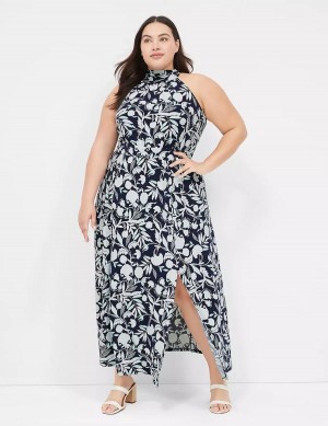 Navy Lane Bryant Halter Tie-Neck Women Casual Dress | EQT757FE