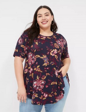 Navy Lane Bryant Max Swing Perfect Sleeve Crew-Neck Tee Women T Shirts | CAK2383JW