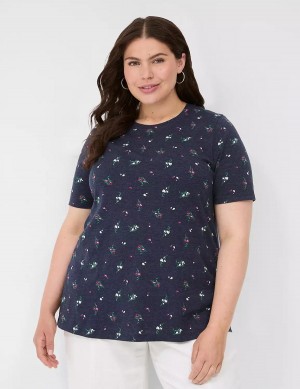 Navy Lane Bryant Perfect Sleeve Crew-Neck Tee Women T Shirts | YVT6819OS