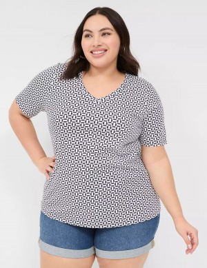 Navy Lane Bryant Perfect Sleeve V-Neck Tee Women T Shirts | DVS5665SS