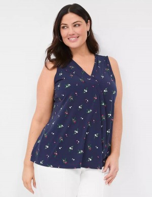 Navy Multicolor Lane Bryant Sleeveless Pleat-Front Top Women Tank Top | PEG8723GT