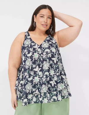 Navy Purple Lane Bryant Swing Double-Layer Chiffon Women Tank Top | FRQ5124QS