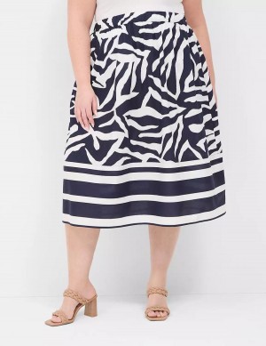 Navy White Lane Bryant Printed Midi Women Skirts | BWR1826JI