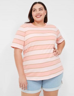 Orange Stripes Lane Bryant Perfect Sleeve Crew-Neck Tee Women T Shirts | GKP8532DS