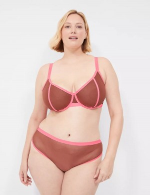 Pink Black Lane Bryant Mesh Demi Women Unlined Bra | SOL1939TQ