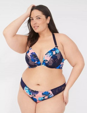 Pink Blue Multicolor Lane Bryant Strappy-Back Boost Plunge Front-Close Women Bralettes | AVA5664NW