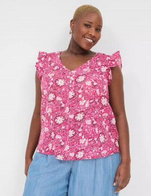 Pink Lane Bryant Cap-Sleeve Woven & Knit Top Women T Shirts | JBX3664XT