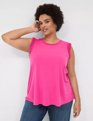 Pink Lane Bryant Crew-Neck Ruffle-Trim Women Tank Top | TEE6739JK