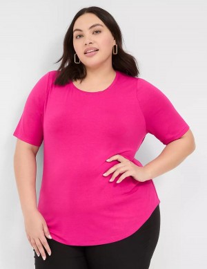 Pink Lane Bryant Curved-Hem Perfect Sleeve Tee Women T Shirts | UFW2648NW