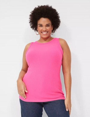 Pink Lane Bryant Fitted High-Neck Rib Women Tank Top | MLS807EF