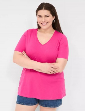 Pink Lane Bryant Perfect Sleeve V-Neck Tee Women T Shirts | CLA8393ID