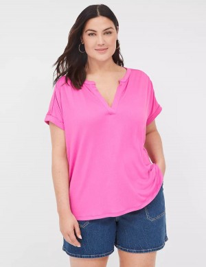 Pink Lane Bryant Relaxed Gauze Notch-Neck Women Shirts | SUC9091PN