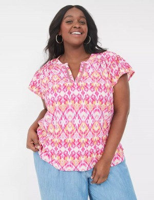 Pink Lane Bryant Relaxed Notch-Neck Woven & Knit Top Women T Shirts | NKR7442SF