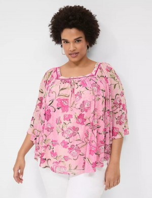 Pink Lane Bryant Relaxed Square-Neck Trimmed Circle Drama Top Women Blouse | RXR8865BW