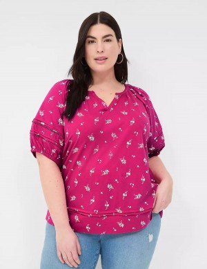 Pink Lane Bryant Relaxed V-Neck Knit & Woven Top Women T Shirts | JZG377SE