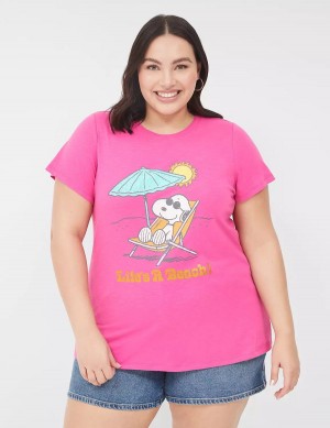 Pink Lane Bryant Snoopy Surf Glitter Graphic Tee Women T Shirts | MEG4092YP