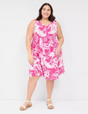 Pink Lane Bryant V-Neck Easy Swing Women Casual Dress | GGI756RT