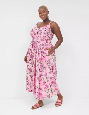 Pink Lane Bryant V-Neck Ruched-Waist Women Maxi Dress | BIP3067HC