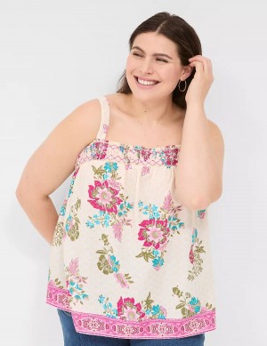 Pink Multicolor Lane Bryant Relaxed Smocked Square-Neck Women Tank Top | LZS611VW