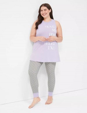 Purple Grey Lane Bryant Comfy Cotton Graphic Tunic & Legging PJ Set Women Pajamas | RCY2767ZJ