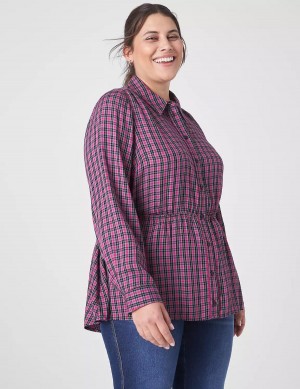 Purple Lane Bryant Classic Button-Front Elastic-Waist Tunic Women Shirts | MES9922PY