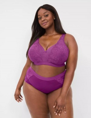 Purple Lane Bryant Cotton Lightly Lined No-Wire With Lace Women Bralettes | MBO7418VM