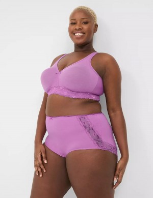 Purple Lane Bryant Cotton No-Wire with Lace Women Unlined Bra | ACZ7767BO