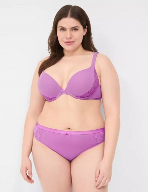 Purple Lane Bryant Cotton With Lace Trim Women Thong Panty | MXO6826IM