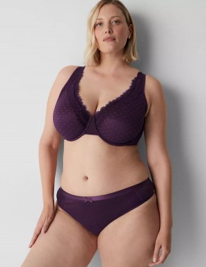 Purple Lane Bryant Cotton With Lace Waist Women Thong Panty | AMO6423AP