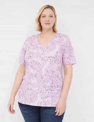 Purple Lane Bryant Perfect Sleeve V-Neck Tee Women T Shirts | OIE5030IA