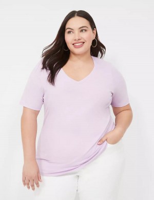 Purple Lane Bryant Perfect Sleeve V-Neck Tee Women T Shirts | GBW8074QT